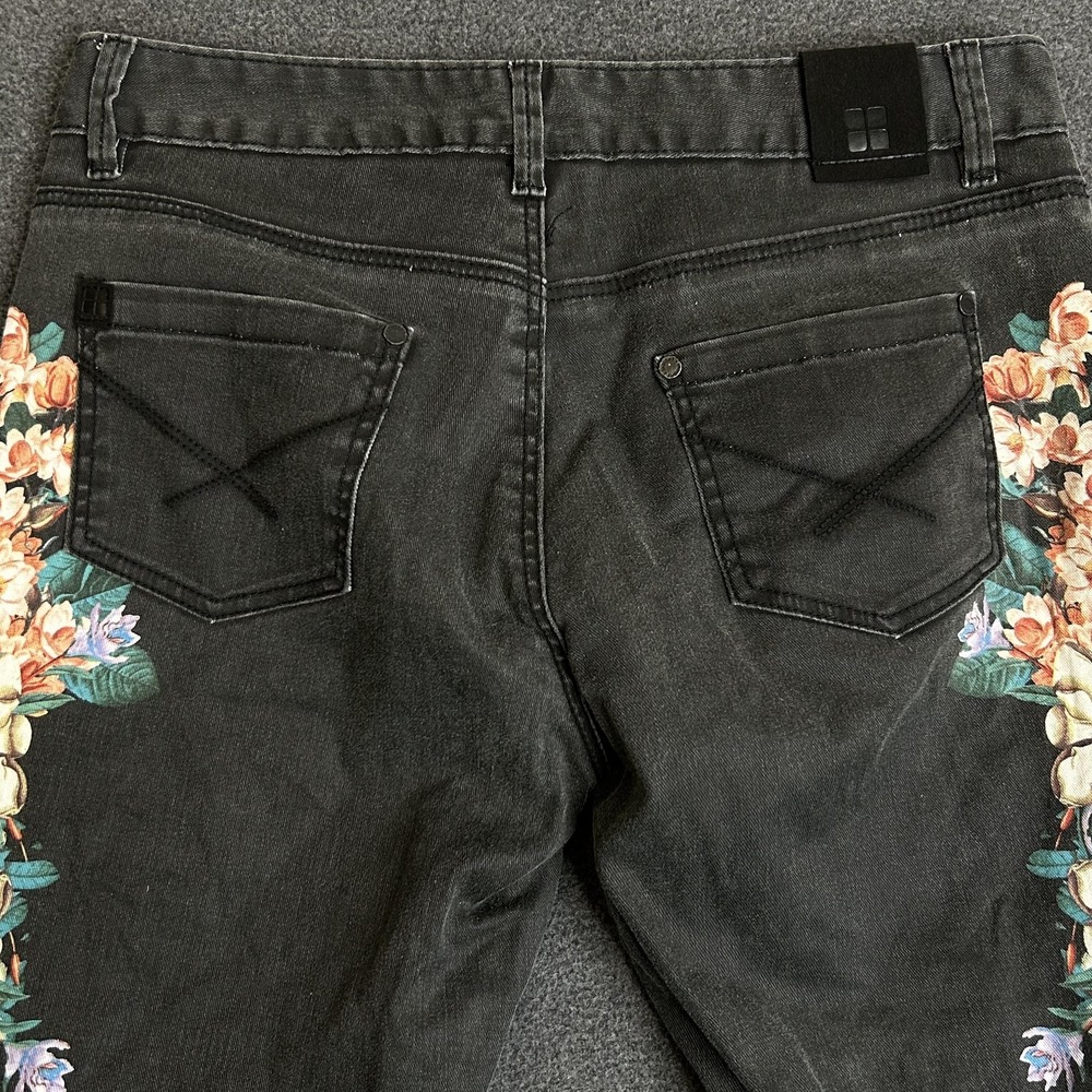 Insight Denim Skinny Jeans Women's 6 Black Charcoal Floral Ankle Zip Stretch 28" - Picture 5 of 15